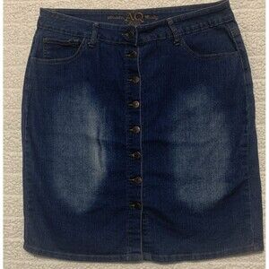 AQ Jeans Women’s Stretch Blue Denim Button-Front Skirt with Back Slit Size 2X